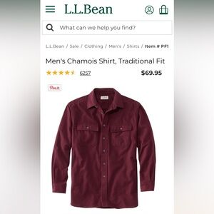 LL Bean Men’s chamois shirt in burgundy
